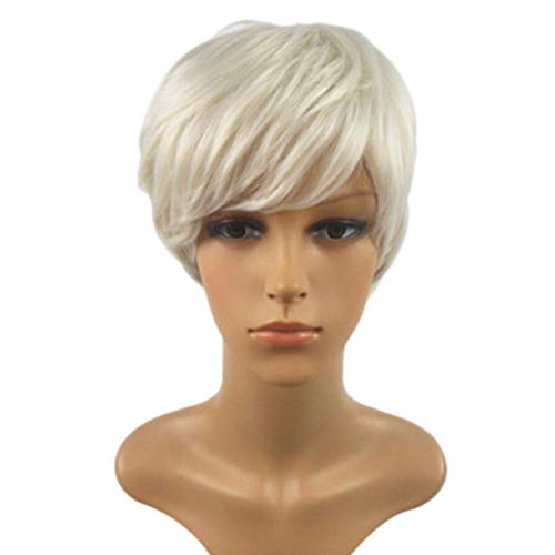 Echthaarperücke Weiße kurze Perücke kurzes Faser-Haar-weibliche gerade Frauen-Perücke-Art- und Weisemädchenperücke Glatze Kappe (White, One Size) von Tonsee Accessoire