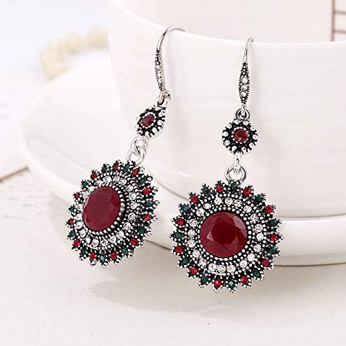 Edelstahl Ohrringe Damen Für Frauen Accessoires ethnische Schwarze Nieten Ohrringe Bohemian Mode- und Modeohrringe Ohrringe Echt Silber Damen Creolen (Red, One Size) von Tonsee Accessoire