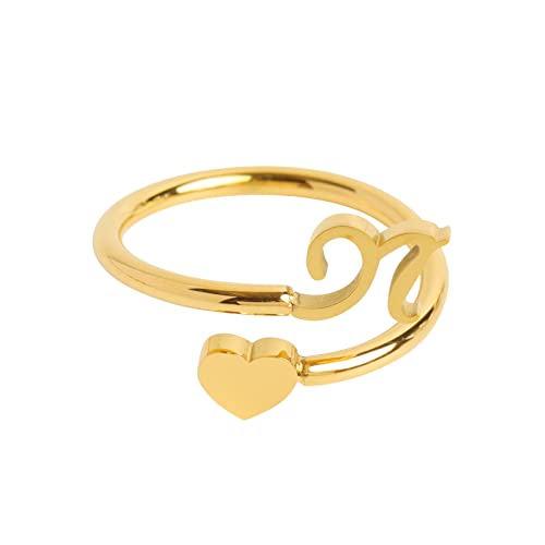 Ehepaar Ringe to My Granddaughter Dainty Initial Heart Ring 26 Letter Heart Ring Simple Fashion Jewelry Beliebte Accessoires Kinder Ringe Für Mädchen 3 Jahre (N, One Size) von Tonsee Accessoire