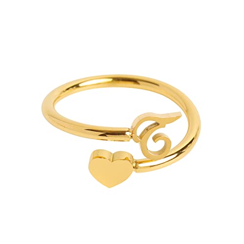 Ehepaar Ringe to My Granddaughter Dainty Initial Heart Ring 26 Letter Heart Ring Simple Fashion Jewelry Beliebte Accessoires Kinder Ringe Für Mädchen 3 Jahre (T, One Size) von Tonsee Accessoire