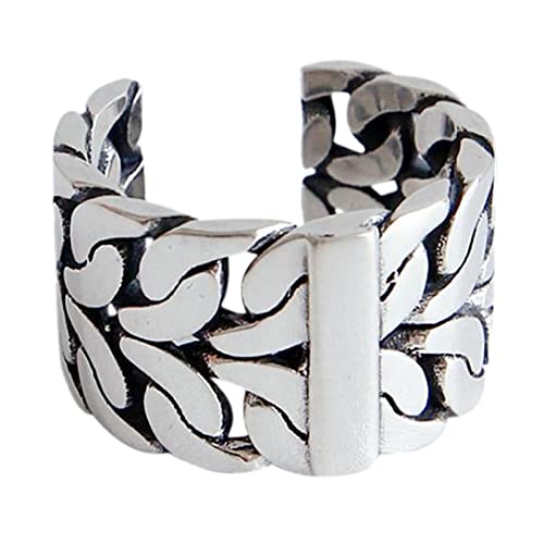 Einfacher kreativer Kettenring Männer und Frauen Mode Temperament Retro Made breites Gesicht Ringe Männer und Frauen Zubehör Temperament offener Zeigefinger Ring einfacher Schmuck (Silver, One Size) von Tonsee Accessoire