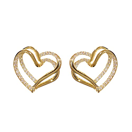 Elegant Stern Damen Ohrhänger Doppelt Ausgeschnittene -Set Liebesohrringe für Teenager-Mädchen Minimalistische Manschetten-Piercing- Trendige Ohrringe Durchzieher Silber 925 Damen (Gold, One Size) von Tonsee Accessoire