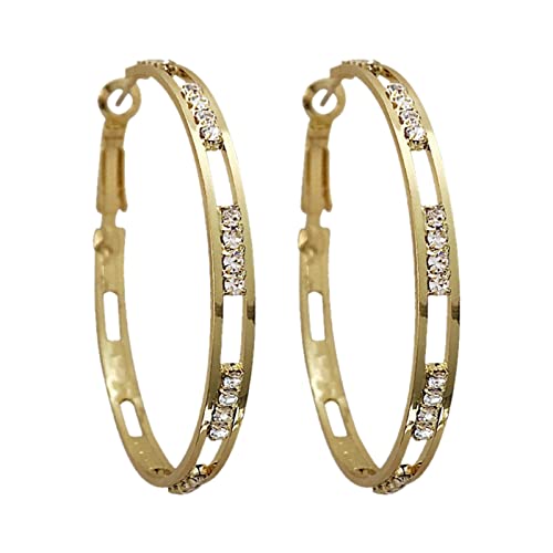 Frau Ohrringe 1 Paar große Creolen Kreis Strass Ohrringe dünn baumeln elegante Strass Ohrringe Hochzeit Frauen Zubehör Schmuck Ohrringe für Frauen Ohrringe Rund Stecker (Gold, One Size) von Tonsee Accessoire