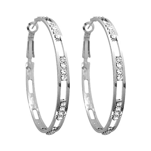 Frau Ohrringe 1 Paar große Creolen Kreis Strass Ohrringe dünn baumeln elegante Strass Ohrringe Hochzeit Frauen Zubehör Schmuck Ohrringe für Frauen Ohrringe Rund Stecker (Silver, One Size) von Tonsee Accessoire