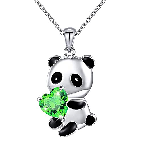 Halskette Damen Herz Anhänger Herzförmige Halskette Halskette Schmuck Bunt Cu- Niedlicher europäischer versilberter Panda amerikanischer Panda und Zirkonia-Halsketten und Anhänger (Green, One Size) von Tonsee Accessoire