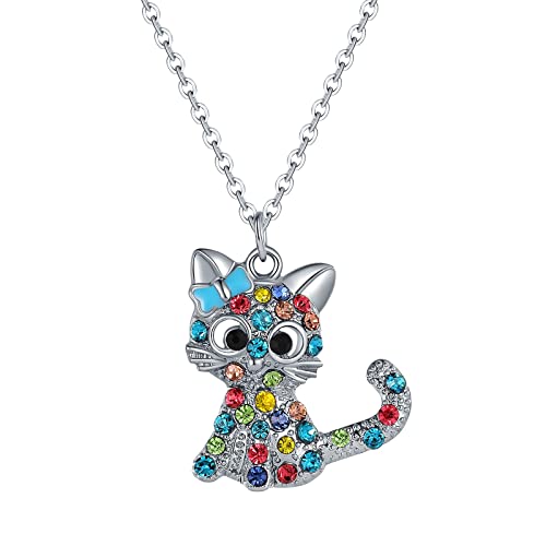 Halsketten Damen Katzen-Halskette für Damen, Damen, Mode, Haustier, Katze, Anhänger, Farbe, , hohl, Schlüsselbein-Halskette für Party, Datum, Bankett, Club Halsband Anhänger Katze (Blue, One Size) von Tonsee Accessoire