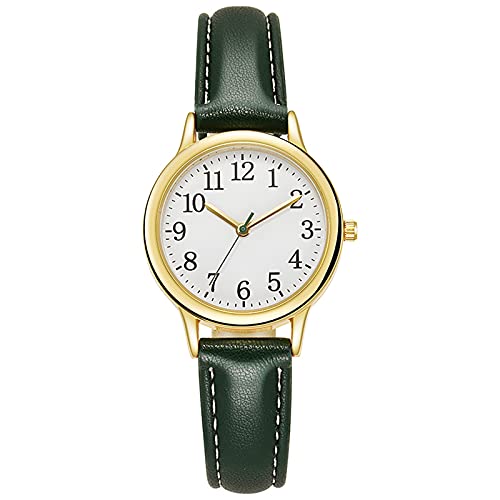 Herren Analog Quarz Uhr mit Echtes Leder Armband Eleganter Quarz mit Trägerband Geschenke Damenuhr Lederuhr minimalistische Modeuhr für Frauen Sportuhr Ohne Batterie (Green-B, One Size) von Tonsee Accessoire