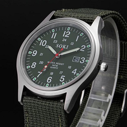 Herren Analog Quarz Uhr mit Nylon Armband Edelstahl Sportuhr Military Canvas Herrenarmband Datum Quarz Stahl Herrenuhr Armbanduhr Blutdruck Ziffernblatt Mit Zahlen (Green #3, One Size) von Tonsee Accessoire