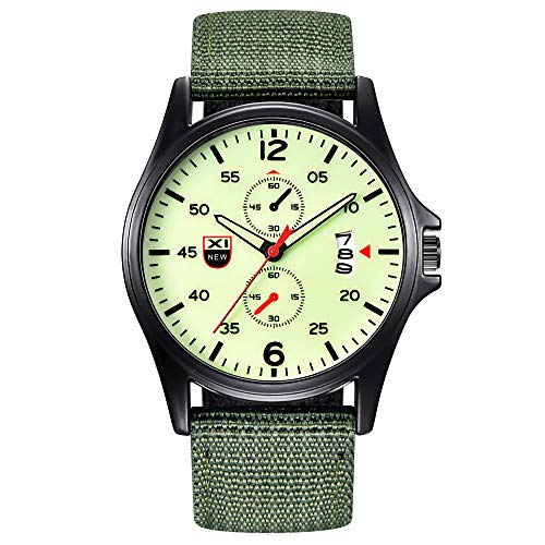 Herren Armbanduhr Kalender LED Licht Canvas Stoff Band Military Herren Polyester-wasserdicht Datum Quarz Handgelenk Quarz Ansichtsuhren Herrenuhr Digital Armbanduhr Wasserdicht (D-Green, One Size) von Tonsee Accessoire