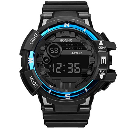 Herren Uhren Sport Militär Große Armbanduhr Outdoor Digitaluhren Gummi-LED-Digital-Militäralarm-Mann-Uhr-Datums-wasserdichte Sport-Mode-Quarz-Sport-Uhr Kinder Armbanduhr Perlmutt (Blue, One Size) von Tonsee Accessoire