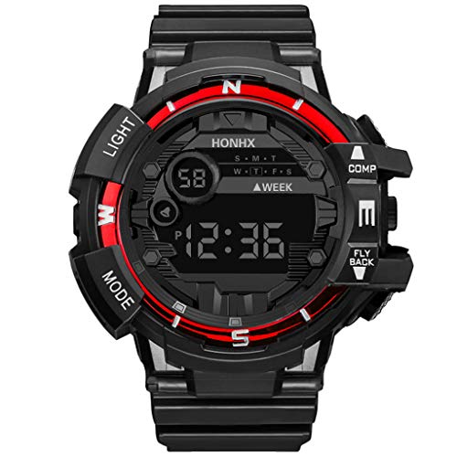 Herren Uhren Sport Militär Große Armbanduhr Outdoor Digitaluhren Gummi-LED-Digital-Militäralarm-Mann-Uhr-Datums-wasserdichte Sport-Mode-Quarz-Sport-Uhr Kinder Armbanduhr Perlmutt (Red, One Size) von Tonsee Accessoire