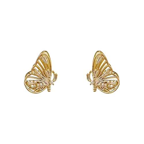 Jewelry Ohrhänger für Damen aus Edelstahl Doppelte Stereo-Schmetterlings-Ohrstecker Trendige Ohrringe Designs Stereoskopische Ohrringe Kleine ene Creolen Für Knorpel (Gold, One Size) von Tonsee Accessoire