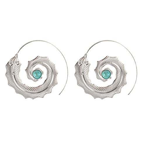 Jewelry Ohrhänger für Damen aus Edelstahl Spiralblätter Ohrringe für Frauen Retro Creolen mit grünen Strasssteinen Schmuck Geschenke für Damen Mädchen Ohrringe Schön (e-Silver, One Size) von Tonsee Accessoire