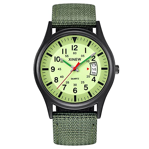 Jungen Analog Quartz Uhr mit Canvas Armband Military Geschenke Uhrenband rund Männer Handgelenk Datum Nylon-Quarz-Dial Junge Kette Herrenuhr Schwarz Klassisch Armbanduhr (E-C, One Size) von Tonsee Accessoire