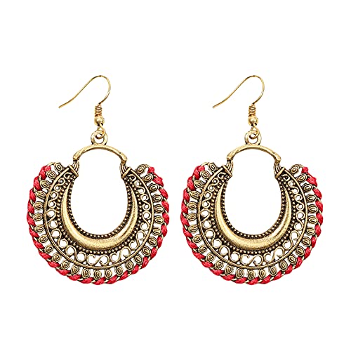 Tonsee Accessoire Löwenohrringe Boho Ohrringe Metallohrringe Hohle Ohrringe Vintage Ohrringe Boho Ohrringe Set Damen Mädchen Ohrringe Teenager Mädchen (Red, One Size) von Tonsee Accessoire