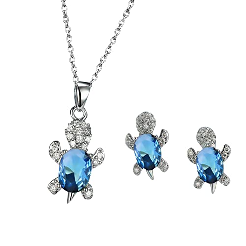 Mode Temperament Einfache Dekorationen Weihnachten Kreative Anhänger Damen Halskette Süßes Geschenk Schmuck Frau Schildkröte Zirkonia Ohrringe Anhänger Halskette Lange Dünne Halskette (Blue, One Size) von Tonsee Accessoire