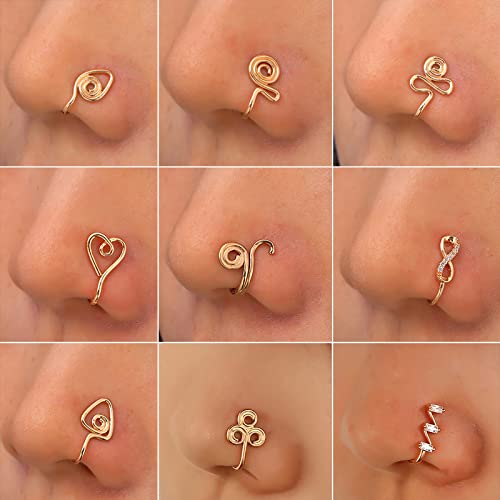 Mond Nasenring Gefälschte Nasenklammer Nasenpiercing Hoop Manschette verstellbare Manschettenpiercings für Frauen Männer Ringe Nicht Nase Faux auf Nasenpiercing Chirurgenstahl Dünn (D, One Size) von Tonsee Accessoire