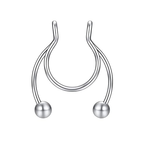 Nasenring Drehen 1 Stück Nasenringe Hoop 18 Gauge Non Piercing Edelstahl Clip auf Fake Faux Septum Clicker Nase Hoop Ring Piercings Schmuck für Frauen Männer Gefälschte Nasenkette (Silver, One Size) von Tonsee Accessoire