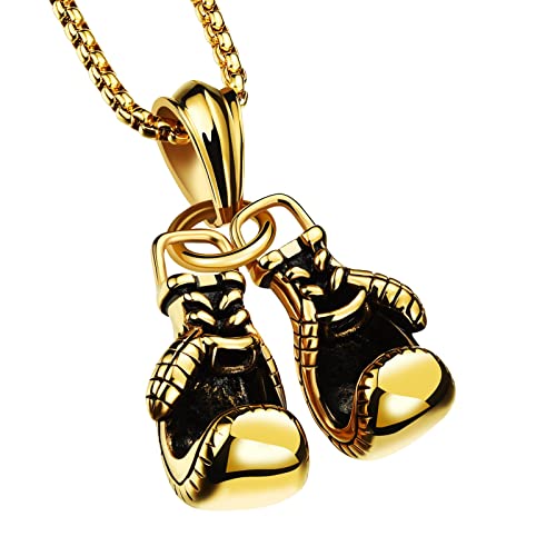 Necklaces aus Stainless Steel Halskette Anhänger Stahl Fitness Sport Schmuck Farbe Charme Jungen Legierung Handschuh Mini Boxkette Mode Für Männer Paar Gold Halsketten & (Gold, One Size) von Tonsee Accessoire