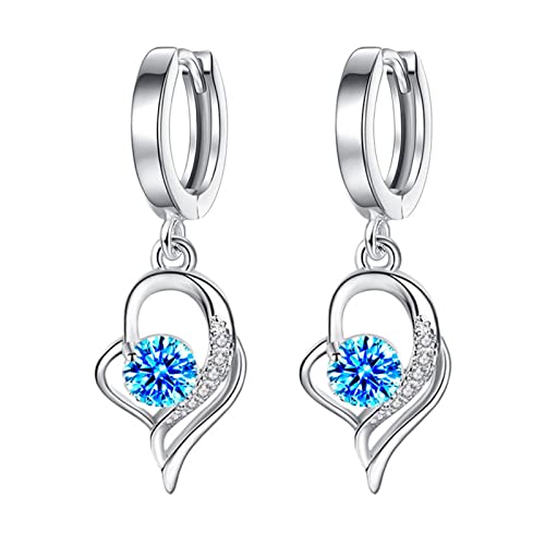 Tonsee Accessoire Ohrringe Compatible with Machen Set Kinder Herz-Strass-Ohrringe Thin Dangle Elegante Strass-Ohrringe Wassertropfen-Kupfer-Ohrringe für Frauen Silber Ohrringe Damen (Blue, One Size) von Tonsee Accessoire