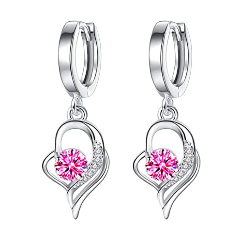 Tonsee Accessoire Ohrringe Compatible with Machen Set Kinder Herz-Strass-Ohrringe Thin Dangle Elegante Strass-Ohrringe Wassertropfen-Kupfer-Ohrringe für Frauen Silber Ohrringe Damen (Pink, One Size) von Tonsee Accessoire