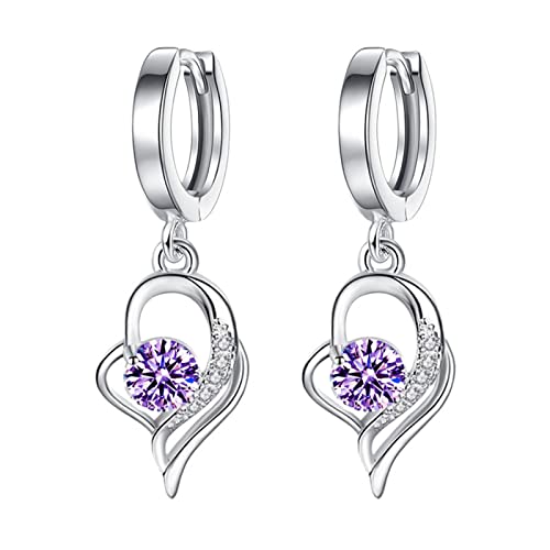 Ohrringe compatible with Machen Set Kinder Herz-Strass-Ohrringe Thin Dangle Elegante Strass-Ohrringe Wassertropfen-Kupfer-Ohrringe für Frauen Silber Ohrringe Damen (Purple, One Size) von Tonsee Accessoire