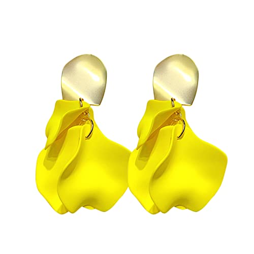 Ohrringe Damen Ohrstecker Schicke, Elegante Boho-Ohrringe mit roten Rosenblättern, baumelnde Harzohrringe, Tropfen, Acryl, abgestufte Blumenohrringe, Ohrringe Graue Perle (Yellow #2, One Size) von Tonsee Accessoire