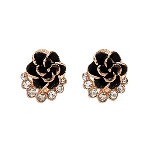 Ohrringe Damen Ohrstecker Schwarze Rosen-Blumen-Ohrringe Cool Style Persönlichkeit Strass-Ohrringe Ohrringe Mit Holz (Black, One Size) von Tonsee Accessoire