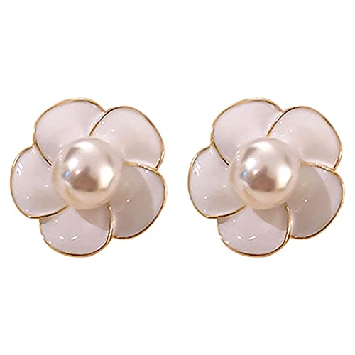 Tonsee Accessoire Ohrringe Damen Silberne Nadel-Perlen-Blumen-Ohrringe Schwarzweiß-Licht-Luxus-Ohrringe mit kleinem Duft und Temperament Silberne Ohrstecker (White, One Size) von Tonsee Accessoire