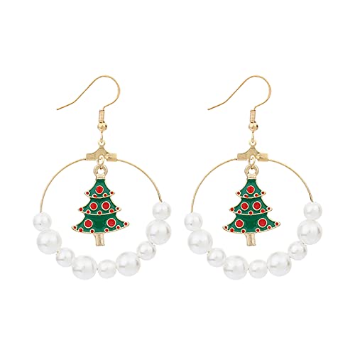 Tonsee Accessoire Ohrringe Damen Weihnachten Geometrische große Kreis-Perlen-Weihnachtsohrringe 2022 Weihnachtsohrringe Quadratische Creolen (A-5, One Size) von Tonsee Accessoire