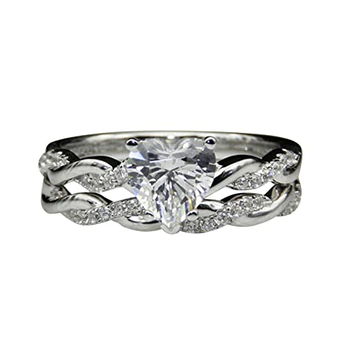 Ring Edelstahl Damen Ringe 2 Stück Silberringe Zartes Design Set Modering Licht Luxus Hochwertiger Ring Herzförmiger -Set Ring Damengeschenk Abschlussgeschenk Kostüm Der Ringe (Silver, 6) von Tonsee Accessoire
