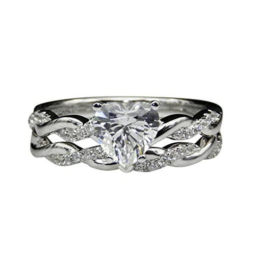 Ring Edelstahl Damen Ringe 2 Stück Silberringe Zartes Design Set Modering Licht Luxus Hochwertiger Ring Herzförmiger -Set Ring Damengeschenk Abschlussgeschenk Kostüm Der Ringe (Silver, 8) von Tonsee Accessoire