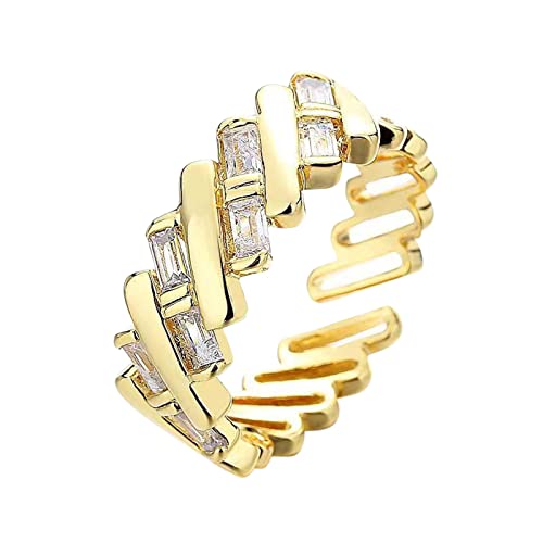 Ring Edelstahl Damen Ringe Offener Ring aus Gold Geometrisches Intervall Diamantring Geometrische Form Strassring Einstellbare Goldlinien Wickelring Minimalistischer Ring Geschenk (C-Gold, One Size) von Tonsee Accessoire