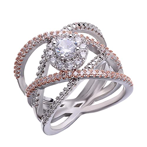 Ringe Aufbewahrung Klein Rose Gold Separation Rings Europäische und amerikanische Creative Cross Zircon Verlobungsringe für Frauen Lange Ringelsocken (A, 5) von Tonsee Accessoire