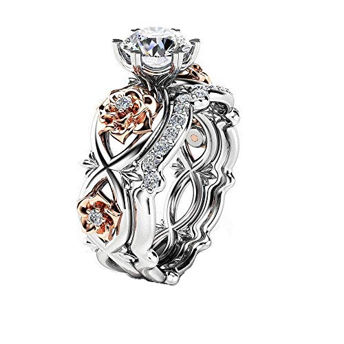 Tonsee Accessoire Ringe Hund Hochzeits-Rosen-Blumen-Frauen-Goldring-weißer u. abgelegter Verlobungs-Neuer Satz Silber-Ringe Ringe Mädchen Teenager Silber (Silber, 7) von Tonsee Accessoire