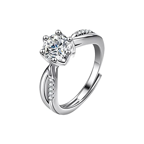 Ringe Mit Anhänger Für Damen Verstellbarer Ring mit Öffnung, Verlobung, runder Schnitt, Zirkonia, Damen, Eheringe, Schmuck, Ringe für die Frau Ringe Training Männer (A, One Size) von Tonsee Accessoire