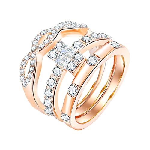 Tonsee Accessoire Ringe Verlobungsring 3PC Geometrie Rose Gold Strass Zirkonia Braut Geometrie Strass Verlobungsring Voller Zirkonia Solitär Ring 6 10 Ringelshirt Damen Karneval (Rose Gold, 8) von Tonsee Accessoire