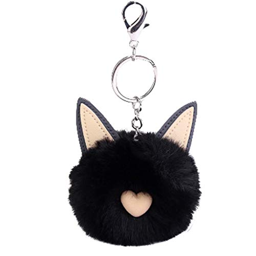 Schlüsselanhänger Personalisiert 8 CM Nette Katze Ohren Schlüsselanhänger Anhänger Frauen Schlüsselanhänger Halter Pompoms Schlüsselanhänger Tenorhorn Schlüsselanhänger (Black, One Size) von Tonsee Accessoire