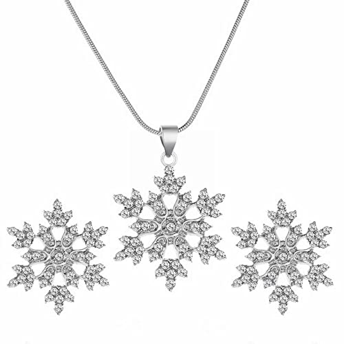 Silberne Halskette Ohne Anhänger Schmuck-Set Temperament Einfache Volldiamant-Schneeflocke-Halskette Schneeflocke-Ohrringe Taufgeschenke Für Mädchen Schmuck (B-e, One Size) von Tonsee Accessoire