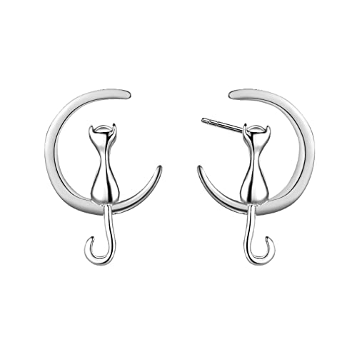 Stern Ohrstecker Mode Persönlichkeit Temperament Mond und Katze Ohrringe für Frauen Schmuck Geschenke Ohrringe Für Mädchen Silber 925 (White-8, One Size) von Tonsee Accessoire