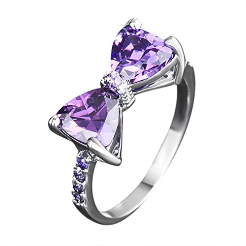 Tonsee Accessoire Tabletop Der Ringe Figuren Lila Schleife Diamantring eleganter String-Ring für Frauen Mode Full Diamant Zirkonringe für Frauen Größe 5 10 Ringelblumenöl Kaltgepresst (Purple, 8) von Tonsee Accessoire