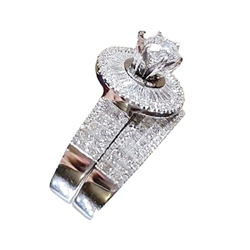 Tauch O Ringe 2 STÜCK Runde Unterstützung Silber Strass Zirkonia Braut Quadrat Strass Verlobungsring Voller Zirkonia Solitär Ring 5 11 Ringe Herren Silber 925 (Silver, 10) von Tonsee Accessoire