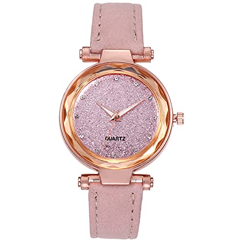 Tonsee Accessoire Armbanduhr Damen Gürteluhr Sternenhimmel Gesicht mattierte Uhr rosa Damen Silber Damenuhr Damen Armbanduhr Lederarm Band Schwarz (Pink, One Size) von Tonsee Accessoire