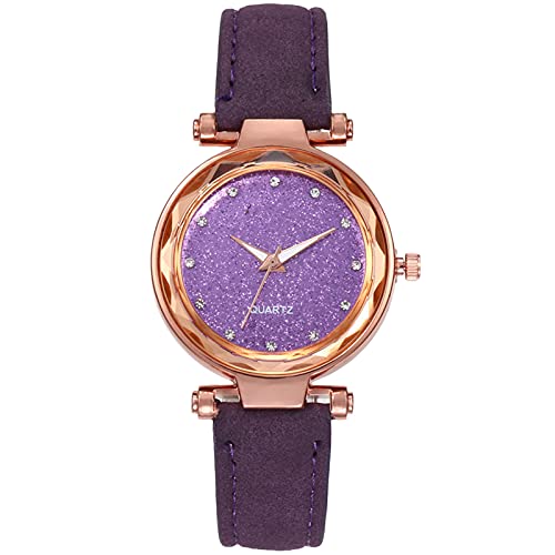 Tonsee Accessoire Armbanduhr Damen Gürteluhr Sternenhimmel Gesicht mattierte Uhr rosa Damen Silber Damenuhr Damen Armbanduhr Lederarm Band Schwarz (Purple, One Size) von Tonsee Accessoire