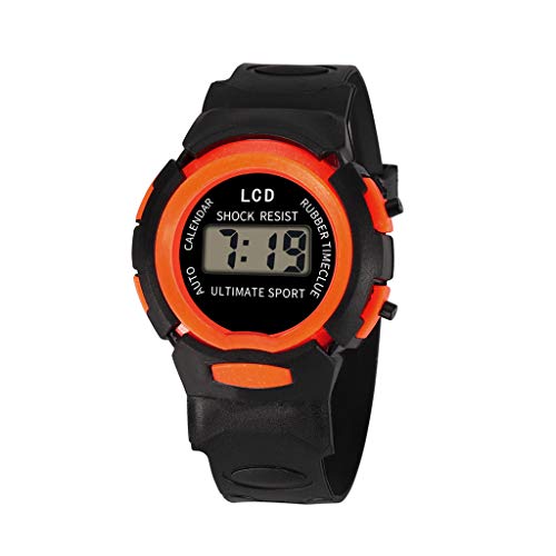 Tonsee Accessoire Armbanduhr Herren Edelstahlarmband Uhr Sport LED elektronische Digitale analoge Mädchen Handgelenk wasserdichte Kinder Kinderuhr Sportband Ansehen (Orange, One Size) von Tonsee Accessoire