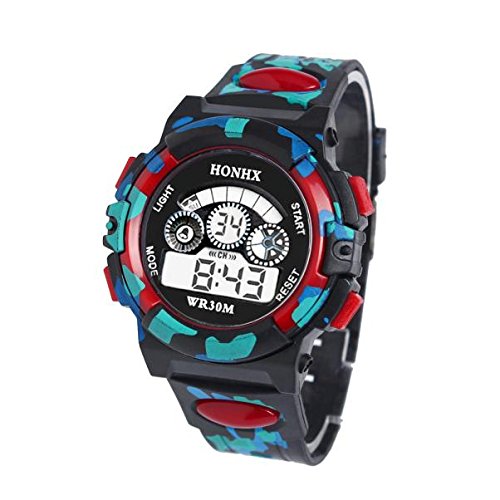 Tonsee Accessoire Armbanduhr Mädchen Mini Sportkind im Freienuhren wasserdichte Multifunktionsuhr Elektronische Kinder-/Jungen-Kinderuhr Ansehen Für Kinder Lernen (Red, One Size) von Tonsee Accessoire