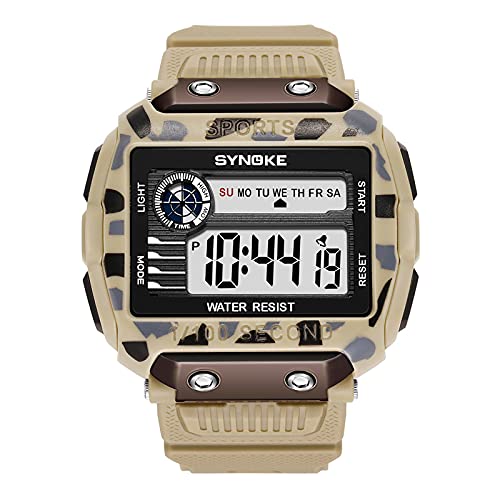 Tonsee Accessoire Armbanduhr Mädchen Wasserdicht Klein Elektronische Sportuhr Multifunktionsuhr mit großem Herren-Outdoor-Bildschirm Sport-Herrenuhr Mens Watch Weinrot (Khaki #1, One Size) von Tonsee Accessoire