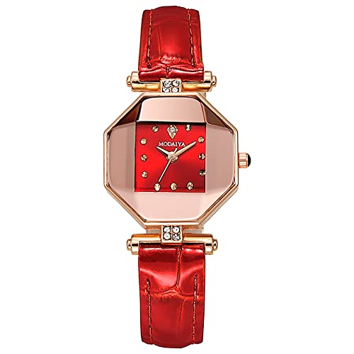 Tonsee Accessoire Armbanduhr Männer Damen-Uhren Uhren Einfache Damenuhren Mattierte Gürteluhren Geschenkuhren für Frauen Uhren Damen Digitaluhr Wasserdicht Noten Sportuhr Schmal (Red, One Size) von Tonsee Accessoire