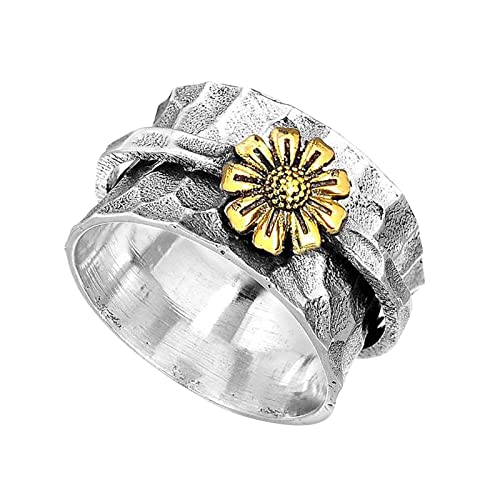 Tonsee Accessoire Bettbezug Der Ringe Trennungs-Chrysanthemen-Ring Geschnitzte Blumen-Gänseblümchen-kreative drehbare Ring-Ringe Ringe Aus Silberbesteck (D, One Size) von Tonsee Accessoire