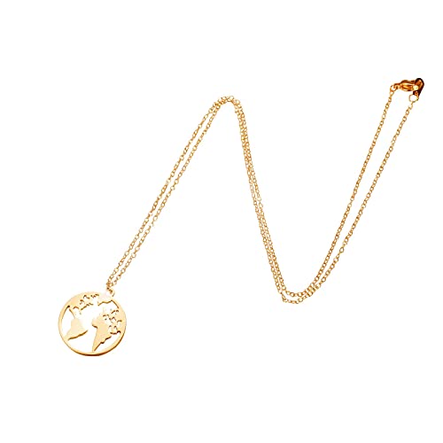 Tonsee Accessoire Compatible with Motorrad Anhänger Schlüssel Weltkarte Halskette Mutter Erde Halskette Reisegeschenke für Frauen Mann Design Sinn Schmuck Enge Ketten Am Hals Silber (Gold, One Size) von Tonsee Accessoire